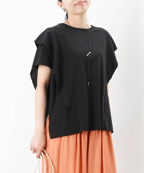 新品未使用 LATTO ラート フリル Tシャツ ベージュ フリーサイズ LADY LUCK LUCA tシャツ LC/LLL 脇フリル前開きクルーネックT