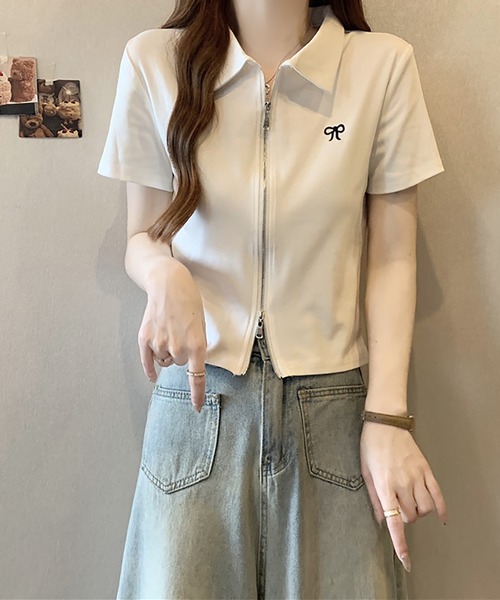 カーディガン リボン刺繍ダブルジップカーディガン レディース リボン刺繍ダブルジップカーディガン（オフホワイト/グレー