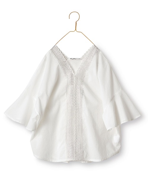 「Sunny clouds」 長袖ブラウス LARGE ホワイト×ブラック レディース Sunny clouds 「Sunny clouds」 長袖ブラウス LARGE ホワイト