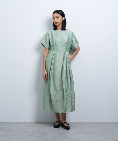 LANVIN en Bleu ワンピース 半袖 リネンカールマイヤーワンピース