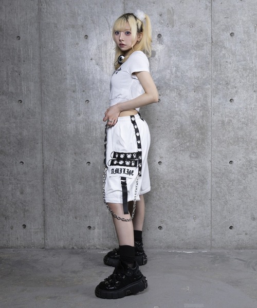 Amilige パンツ チェーンサスペンダー付きナイロンワイドパンツ