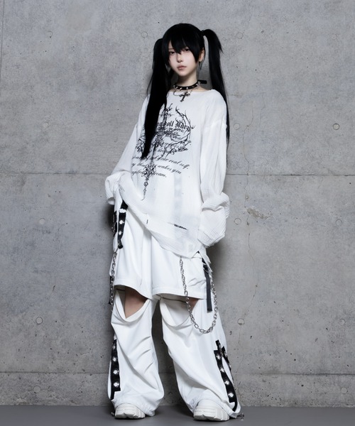 パンツ ayml Amilige パンツ チェーンサスペンダー付きナイロンワイドパンツ