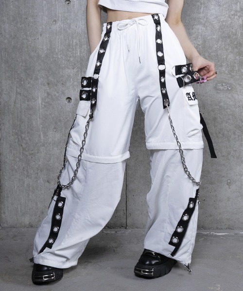 パンツ ayml Amilige パンツ チェーンサスペンダー付きナイロンワイドパンツ