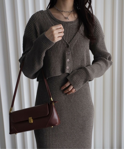 YENNA セットアップ 「ベロアニットワンピース＋ショートカーディガン