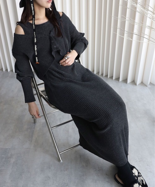 YENNA セットアップ 「ベロアニットワンピース＋ショートカーディガン