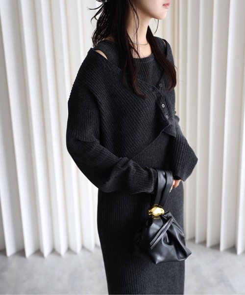 YENNA セットアップ 「ベロアニットワンピース＋ショートカーディガン