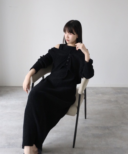 YENNA セットアップ 「ベロアニットワンピース＋ショートカーディガン