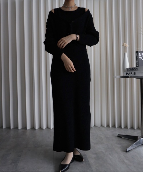 YENNA セットアップ 「ベロアニットワンピース＋ショートカーディガン