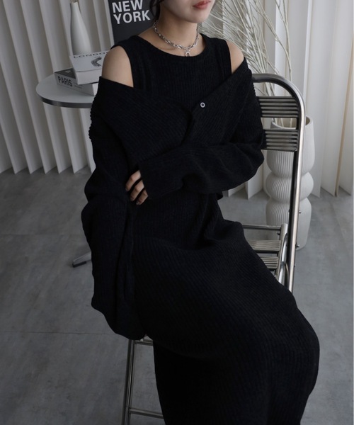 YENNA セットアップ 「ベロアニットワンピース＋ショートカーディガン