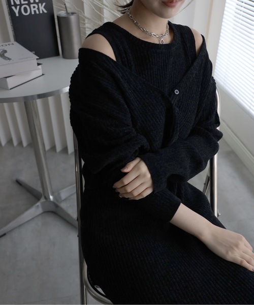YENNA セットアップ 「ベロアニットワンピース＋ショートカーディガン