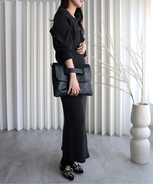 YENNA セットアップ 「ベロアニットワンピース＋ショートカーディガン