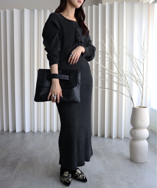 YENNA セットアップ 「ベロアニットワンピース＋ショートカーディガン