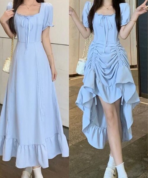 shoppinggo ワンピース ロングワンピース フレア 4way 半袖 無地