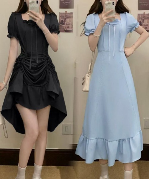 極美品✨フォクシー 4WAYストレッチワンピース 半袖 フレアワンピース ブルー shoppinggo ワンピース ロングワンピース フレア 4way 半袖 無地