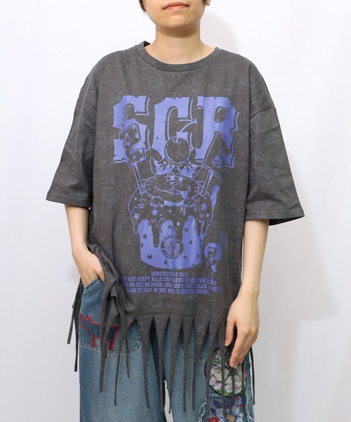 ScoLar tシャツ 153632：26周年ケーキとネコちゃん柄 フリンジ