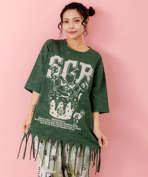 ScoLar tシャツ 153632：26周年ケーキとネコちゃん柄 フリンジ