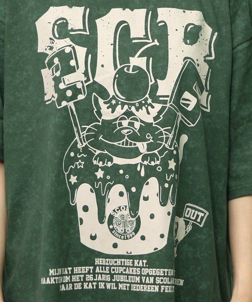 スカラー　153632：26周年ケーキとネコちゃん柄 フリンジプルオーバー ScoLar tシャツ 153632：26周年ケーキとネコちゃん柄 フリンジ