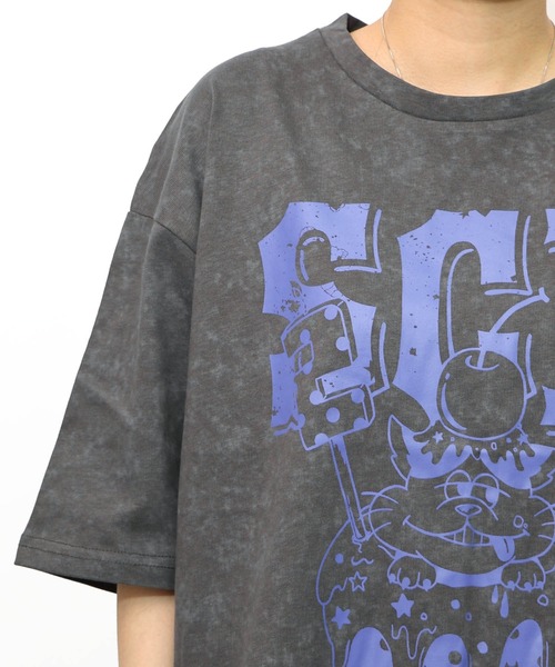 スカラー　153632：26周年ケーキとネコちゃん柄 フリンジプルオーバー ScoLar tシャツ 153632：26周年ケーキとネコちゃん柄 フリンジ