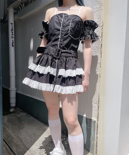 ワンピース lillilly set lilLilly（リルリリー） ワンピース フリルシャツベルトキャミワンピ