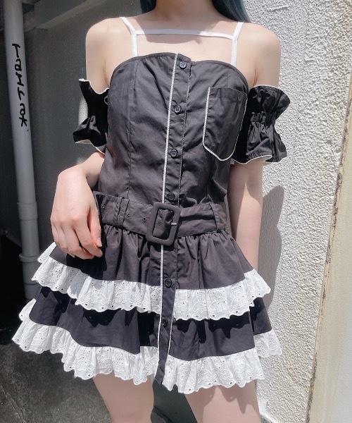 lilLilly ワンピース フリルシャツベルトキャミワンピ(アームバンド