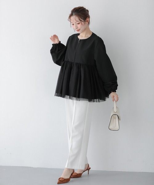 ☆新品タグつき☆fitmore チュールレイヤードペプラムアウター Fit more（フィットモア） コート アウター チュールレイヤード
