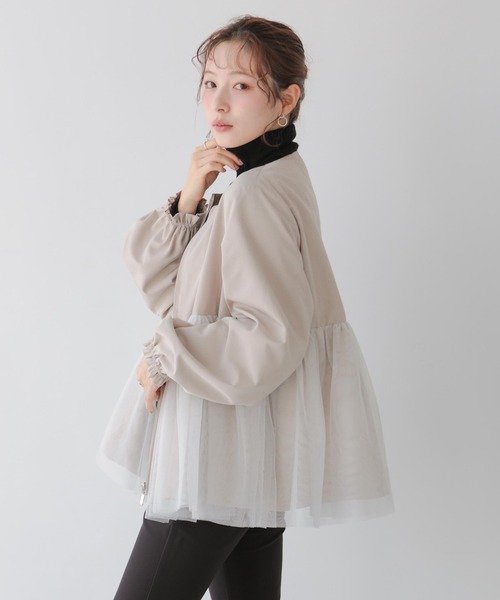 ☆新品タグつき☆fitmore チュールレイヤードペプラムアウター Fit more（フィットモア） コート アウター チュールレイヤード