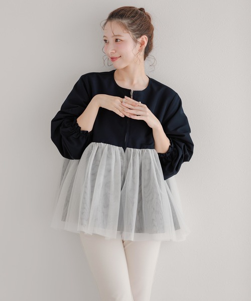 ☆新品タグつき☆fitmore チュールレイヤードペプラムアウター セール】チュールレイヤードペプラムアウター（その他アウター）｜Fit