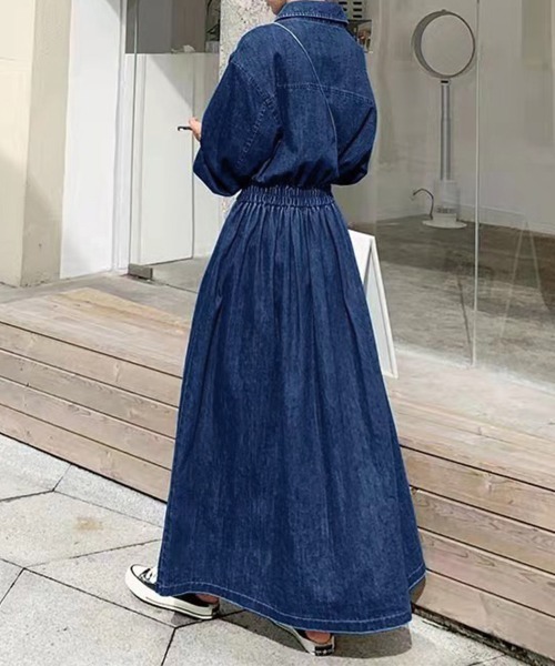 シャツワンピース ウエストギャザーデニムシャツワンピース : ZOZOTOWN