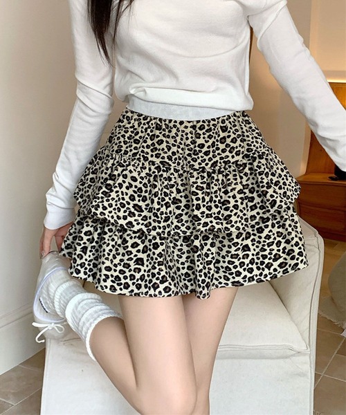 スカート HOOK for girls レオパード柄 × ティアードフリル ミニ