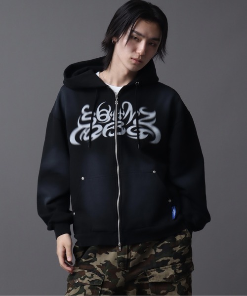 IDA カモフラージュロゴ ブラックパーカー S GEMEDA パーカー シャークデザイン カモフラ柄 ジップアップパーカー