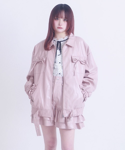 【新品タグ付】インベルナーレ レザージャケット レディース LLサイズ ピンク Fickle Bebe（フィクルベベ） レザージャケット ライダース フェイク