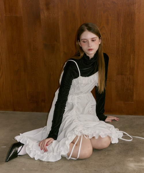 ワンピース lace drawstring onepiece / レースデザインドロストキャミ