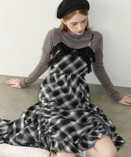 ワンピース lace drawstring onepiece / レースデザインドロストキャミ