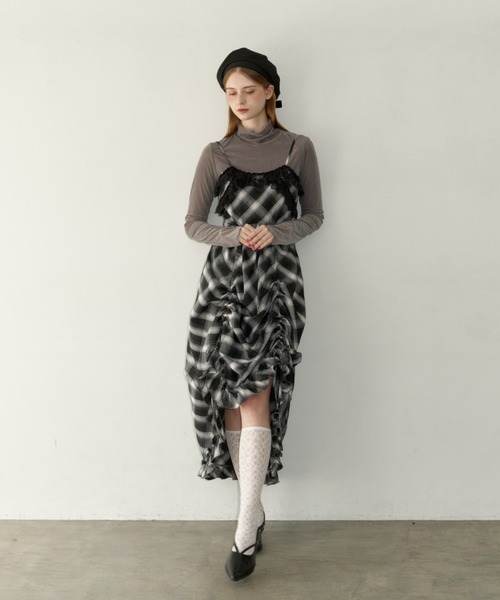 ワンピース lace drawstring onepiece / レースデザインドロストキャミ