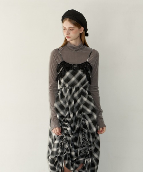 ワンピース lace drawstring onepiece / レースデザインドロストキャミ