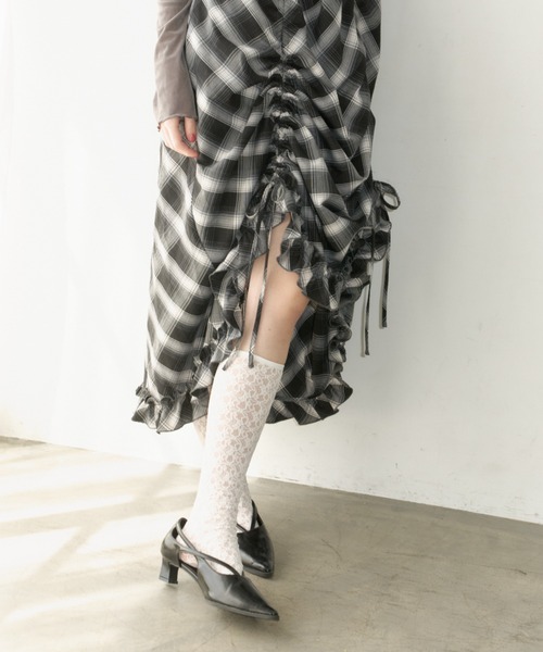 ワンピース lace drawstring onepiece / レースデザインドロストキャミ