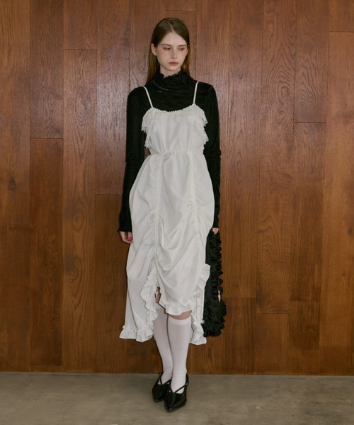 ワンピース lace drawstring onepiece / レースデザインドロストキャミ