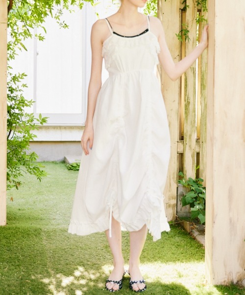 ワンピース lace drawstring onepiece / レースデザインドロストキャミ