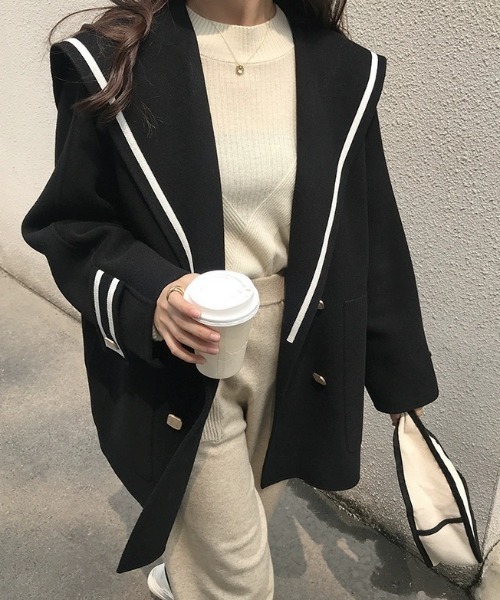 希少 80s archive フリルセーラーカラーメルトンオーバーコート 黒