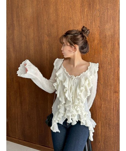 SNIDEL スナイデル ラッフル刺繍ニットプルオーバー 新品未使用 ♡ 中古・古着通販】Snidel (スナイデル) ラッフル刺繍ニットプルオーバー