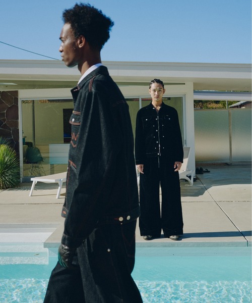 Camphor wood ジーンズ 「 Wrangler × 」 front zip flocky 2tuck wide