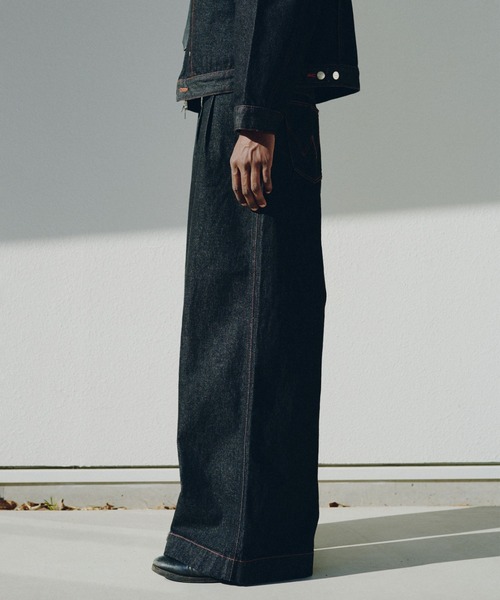 Camphor wood ジーンズ 「 Wrangler × 」 front zip flocky 2tuck wide