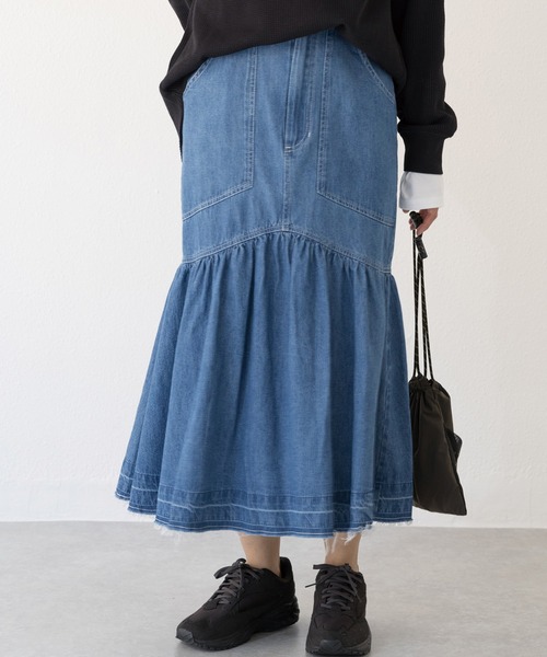 「LAVEANGE」 デニムスカート 4L ネイビー レディース_画像4