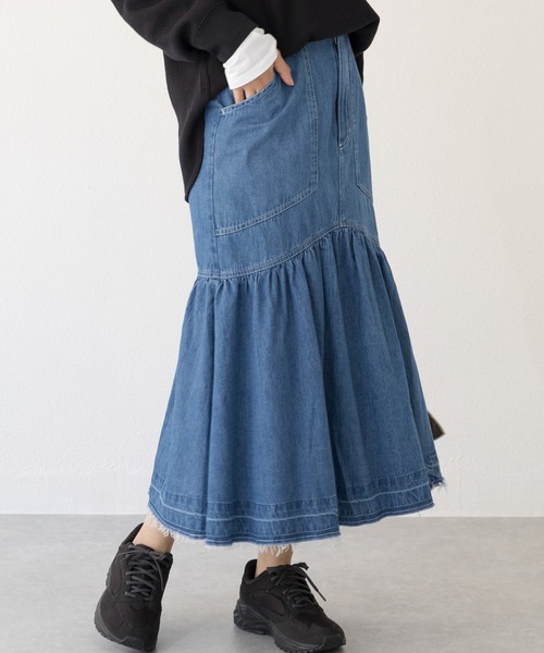 「LAVEANGE」 デニムスカート 4L ネイビー レディース_画像5