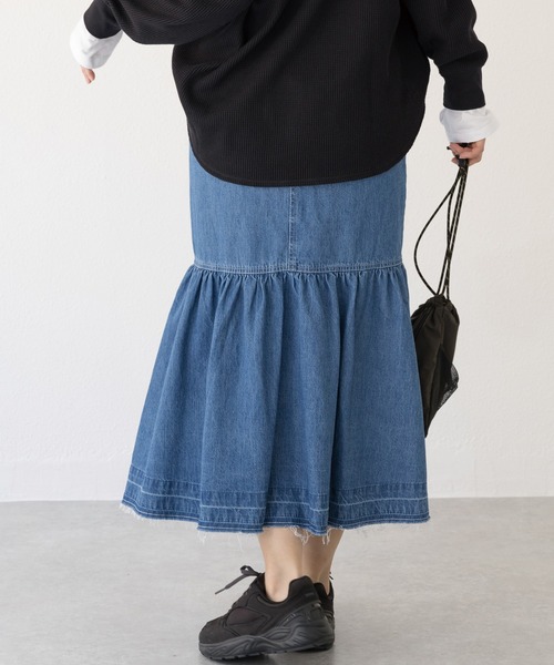 「LAVEANGE」 デニムスカート 4L ネイビー レディース_画像7