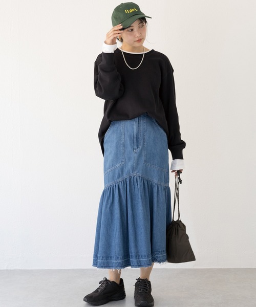 「LAVEANGE」 デニムスカート 4L ネイビー レディース_画像9