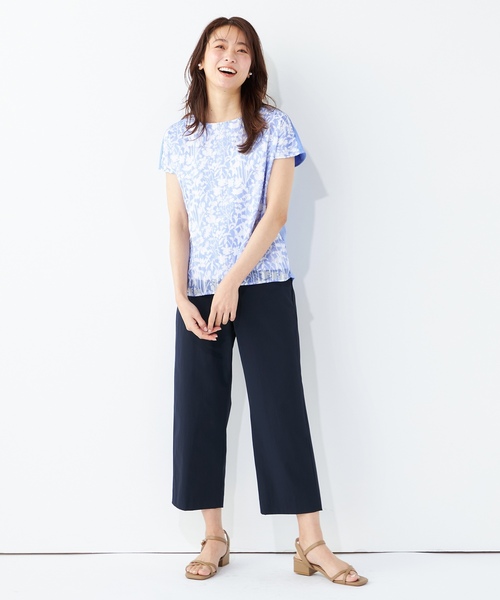 「A/C DESIGN BY ALPHA CUBIC」 半袖ブラウス M ネイビー レディース_画像9