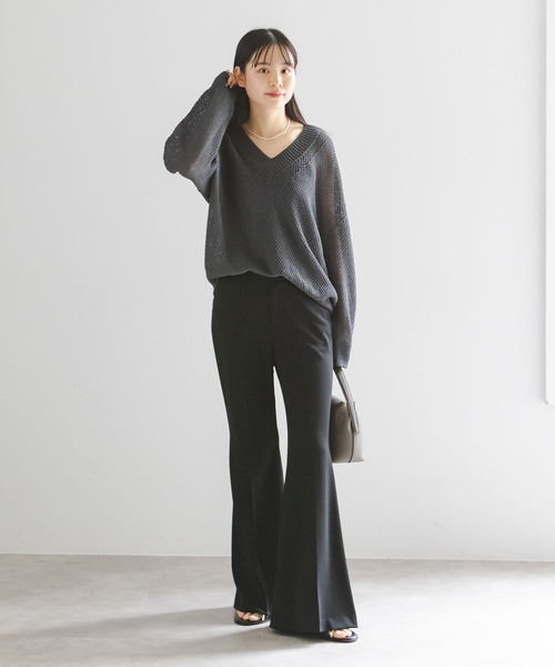 NOBLE（ノーブル） スラックス パンツ ジャージーフレアパンツ