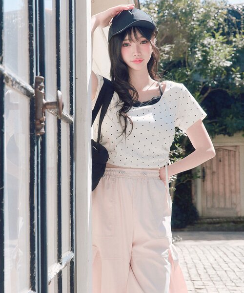 OLIVE des OLIVE（オリーブデオリーブ） tシャツ レイヤード風ドロスト