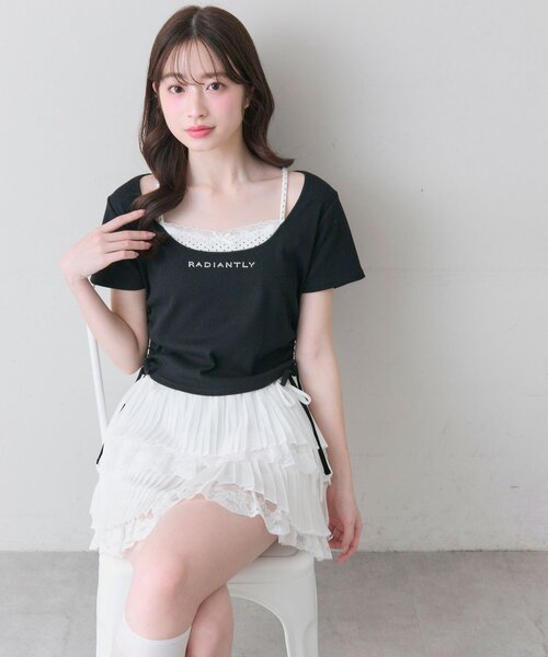 OLIVE des OLIVE（オリーブデオリーブ） tシャツ レイヤード風ドロスト